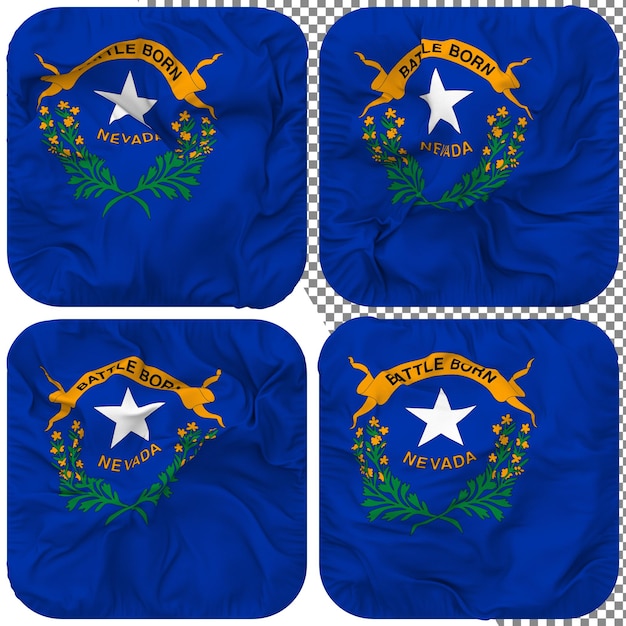 PSD state of nevada flag squire shape isolated different waving style bump texture 3d rendering