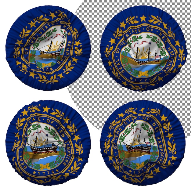 PSD state of new hampshire flag round shape isolated different waving style bump texture 3d rendering