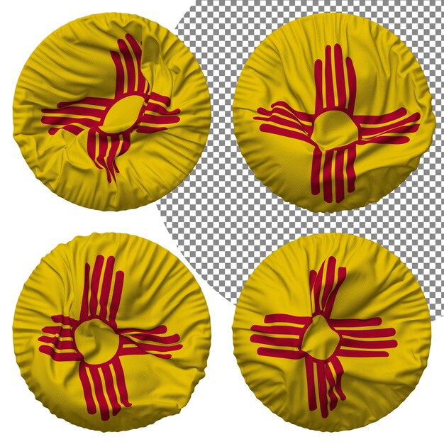 state of new mexico flag round shape isolated different waving style bump texture 3d rendering