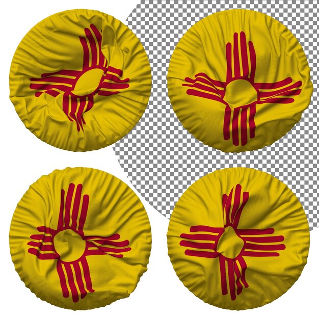 PSD bandiera dello stato del new mexico di forma rotonda isolata con diversi stili di ondulazione bump texture rendering 3d