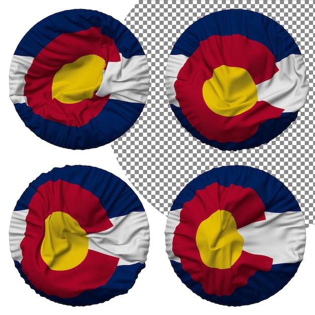 state of colorado flag round shape isolated different waving style bump texture 3d rendering