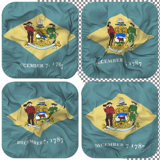 State of Delaware Flag Squire Shape Isolated Different Waving Style Bump Texture 3D Rendering