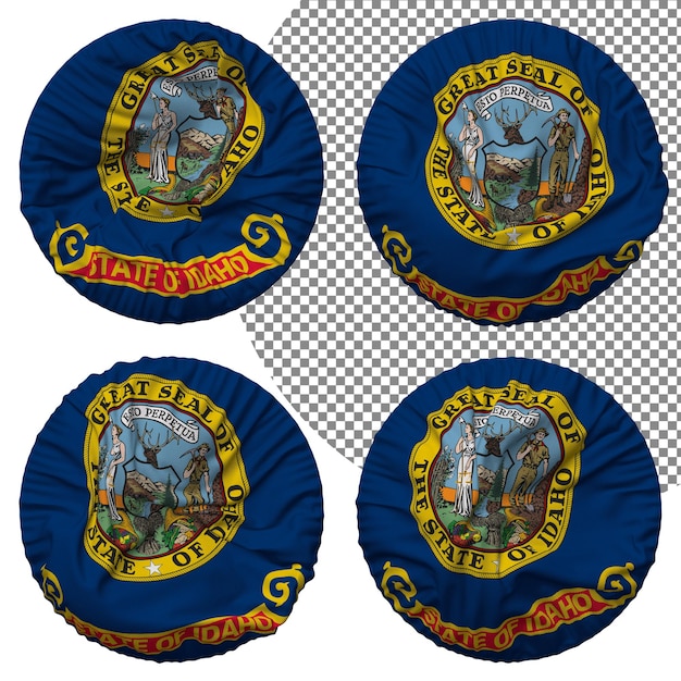 State of Idaho Flag Round Shape Isolated Different Waving Style Bump Texture 3D Rendering