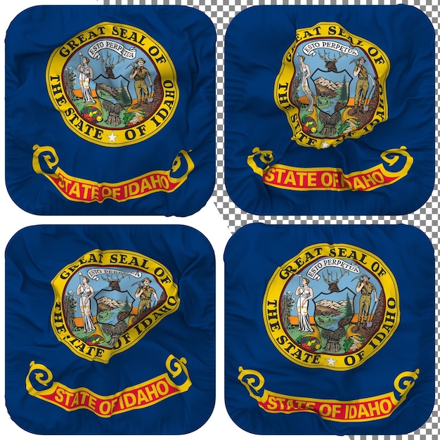 state of idaho flag squire shape isolated different waving style bump texture 3d rendering