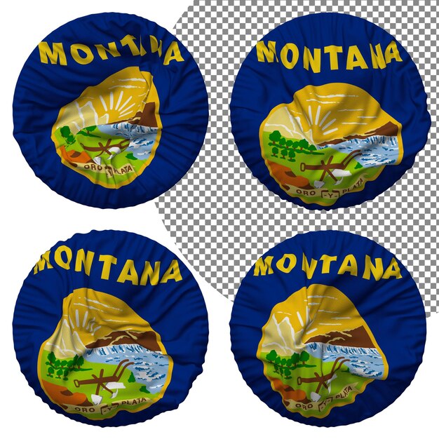 state of montana flag round shape isolated different waving style bump texture 3d rendering