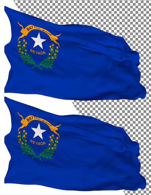 State of Nevada Flag Waves Isolated in Plain Bump Texture Transparent Background 3D Rendering