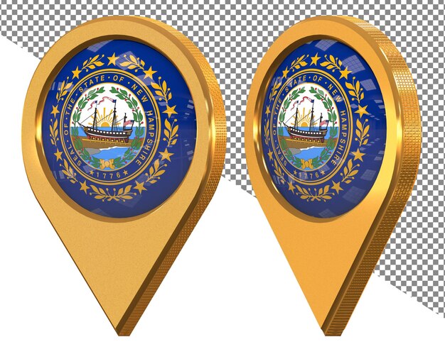 State of New Hampshire Location Icon Flag Isolated with Different Angled 3D Rendering