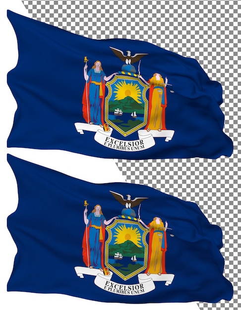 State of New York Flag Waves Isolated in Plain Bump Texture Transparent Background 3D Rendering