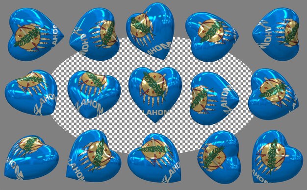 state of oklahoma 3d heart flag isolated different positions 3d rendering