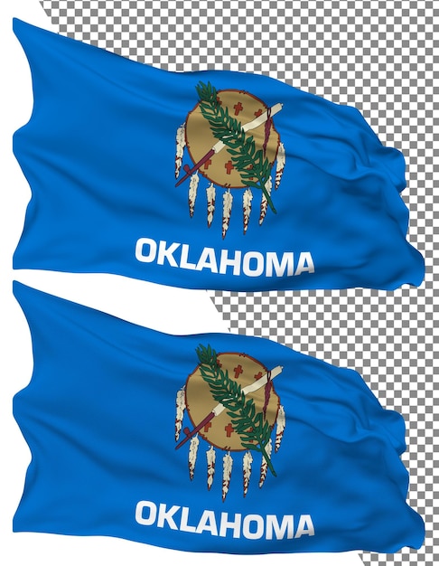 State of oklahoma flag waves isolated in plain bump texture transparent background 3d rendering