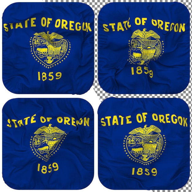 PSD state of oregon flag squire shape isolated different waving style bump texture 3d rendering