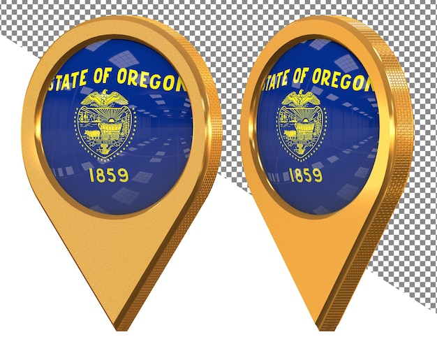 PSD bandiera dell'icona della posizione dello stato dell'oregon isolata con rendering 3d con angolazioni diverse