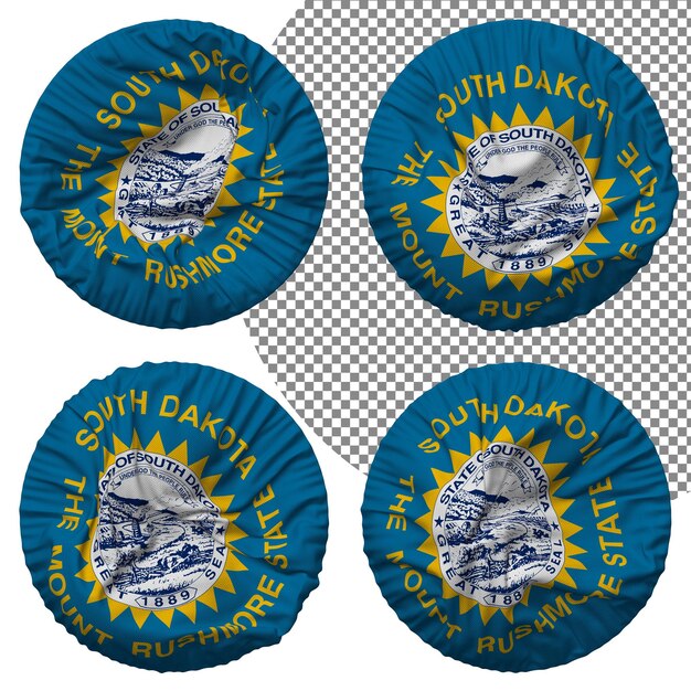 PSD state of south dakota flag round shape isolated different waving style bump texture 3d rendering