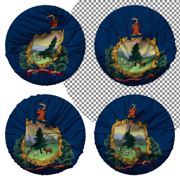 PSD state of vermont flag round shape isolated different waving style bump texture 3d rendering