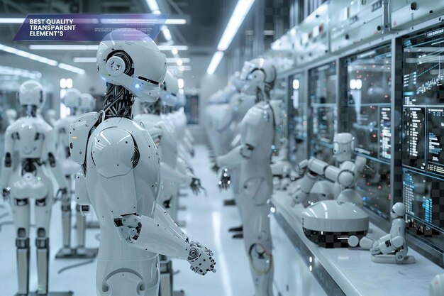 StateoftheArt Robotics Laboratory Filled with Humanoid Robots on Transparent Background