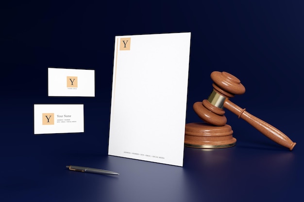 Stationary letterhead and business card mockup law lawyer attorney justice judge