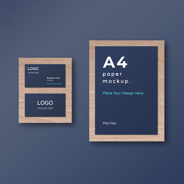 Stationary mockup over wooden background