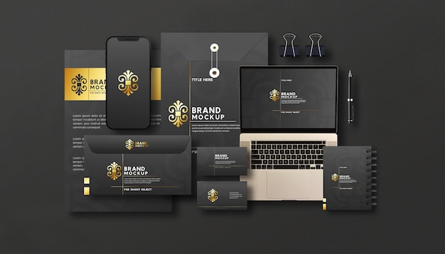 Stationary Set Mockup with Dark Background