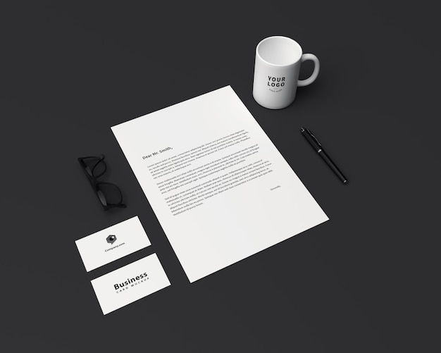 Stationary with coffee mug mockup