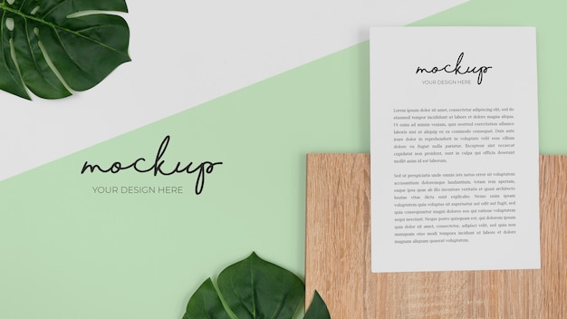 PSD stationery arrangement with plant flat lay