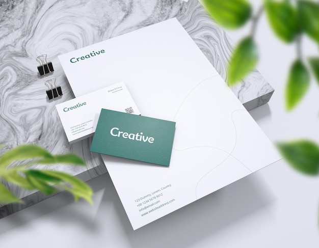 PSD stationery brand identity mockup with business card letterhead