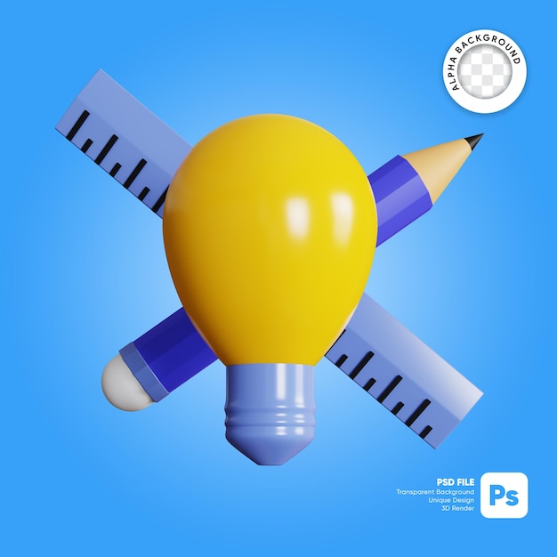 Elemento di illustrazione 3d della lampadina della cancelleria