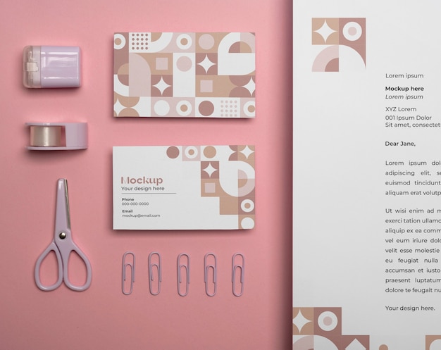 PSD stationery composition assortment with pastel colors