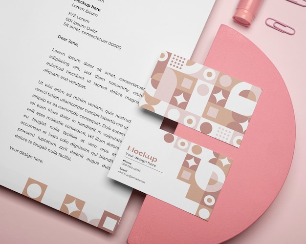 PSD stationery composition assortment with pastel colors