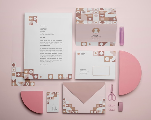 PSD stationery composition assortment with pastel colors