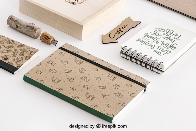 PSD stationery concept with office supplies