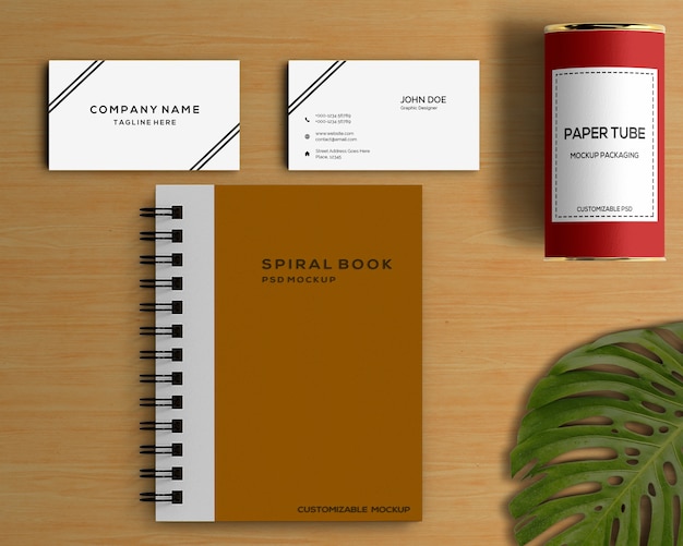 PSD stationery concept with spiral book mockup