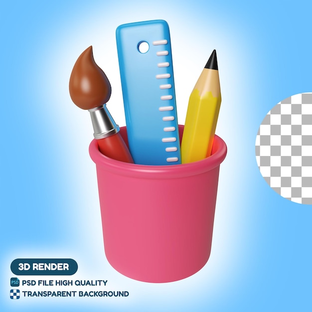 Stationery in a Cup 3D Render Illustration