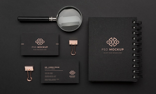 PSD stationery dark and copper mockup