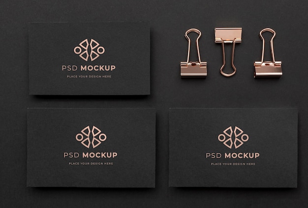 PSD mockup di cancelleria scuro e rame