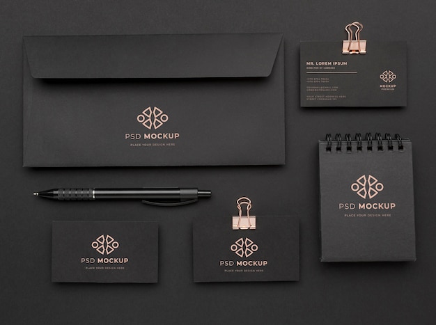 PSD stationery dark and copper mockup