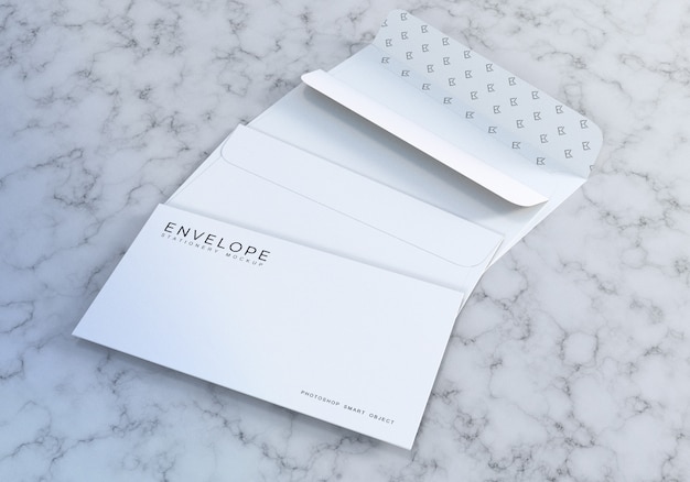 Stationery envelope mockup design with marble texture