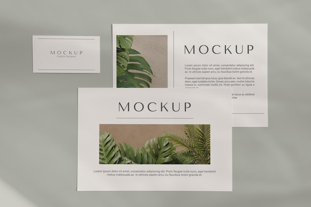 Mockup di kit di cancelleria con sovrapposizione di ombre