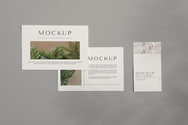 PSD mockup di kit di cancelleria con sovrapposizione di ombre