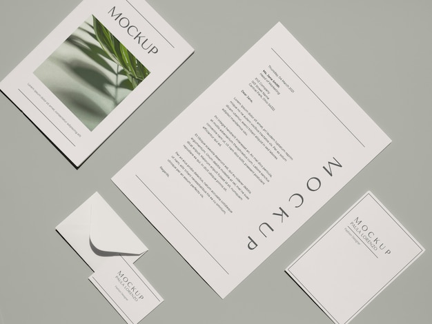 Stationery kit mockup with shadow overlay