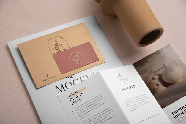 PSD stationery mock-up design with hollow vase