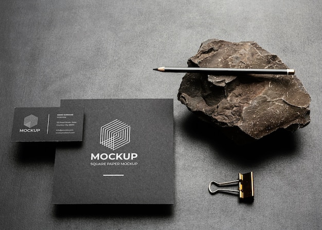 Stationery mock-up with dark rugged rock