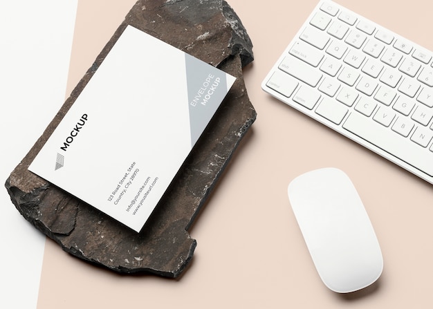 Stationery mock-up with dark stone