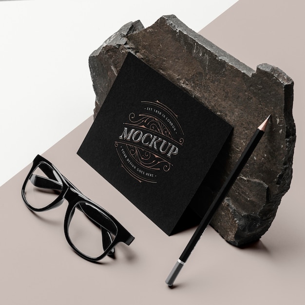 stationery mock-up with dark stone
