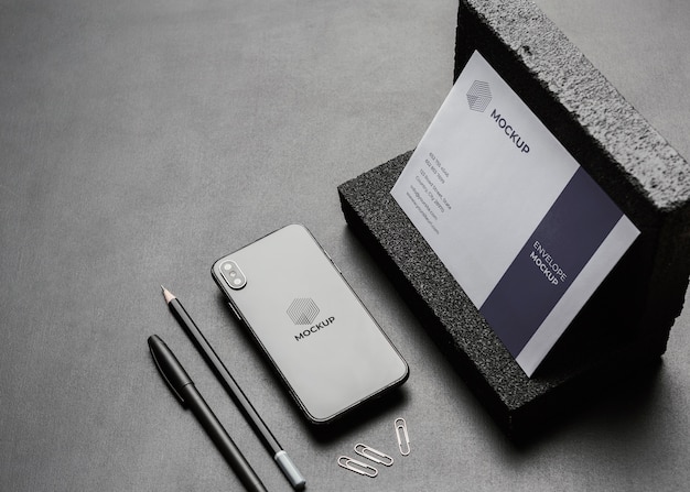 stationery mock-up with dark stones