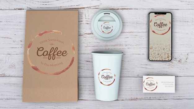 PSD mockup di cancelleria per caffetteria