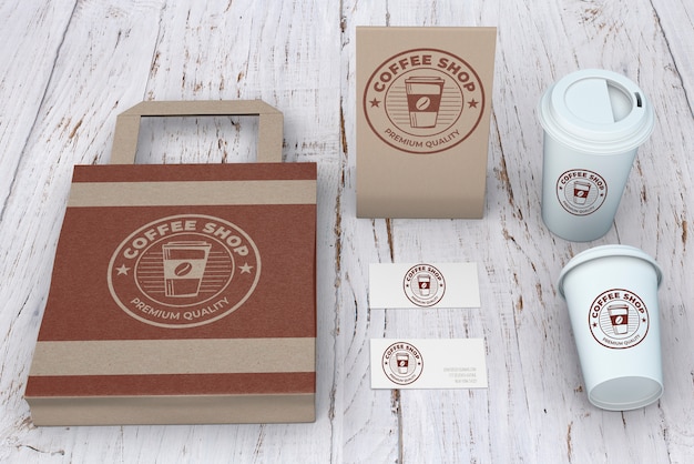 PSD mockup di cancelleria per caffetteria