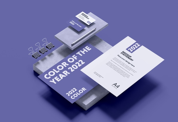 Stationery mockup in the color of the year 2022