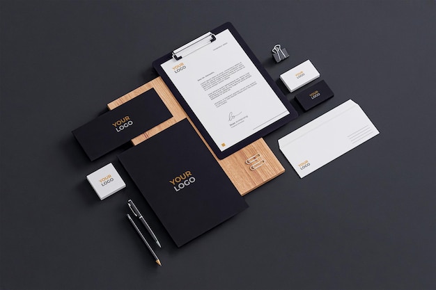 Stationery Mockup Company Business Black White Realistic