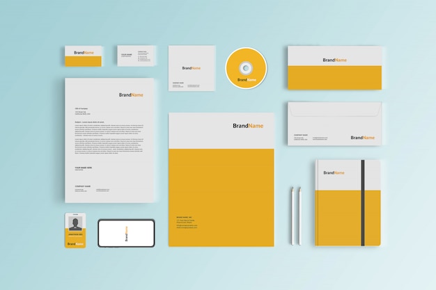 stationery mockup for corporate branding, top view