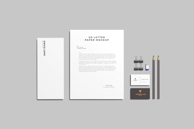 Stationery mockup top angel view